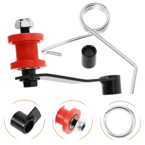 Solid Homoyoyo Atv Chain Tensioner Kit With Steel Roller Wheel And Wear Resistant Build For 110-250cc Off Road Dirt Bikes Providing Easy Install Smoother Rides And Better Grip On Any Trail, red and black chain guide with steel spring