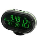 Shkalacar digital thermometer and clock automotive gauge with green LED readouts for time, temp, and voltage front view