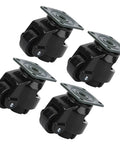 Hella Sturdy Adjustable Leveling Casters With 220 Pound Load Capacity Smooth Rolling Nylon Wheels For Rock Solid Workbench And Machinery Support Durable Industrial Swivel Rollers Built Tough For Daily Tasks, four black casters.