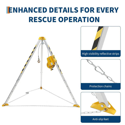 Heavy Duty Confined Space Tripod Kit With Ironclad Stability And Butter Smooth 1200 Pound Manual Winch Pulling For Manhole Rescue Fall Protection And Nasty Tight Space Jobs