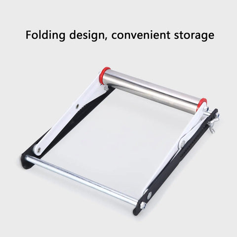 Kickass Foldable Cutting Machine Stand With Balanced Lift System No Sweat Material Handling Portable Steel Workbench Rig For Tight Job Sites Quick Setup Pro Gear, featuring a compact folding design.