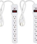 White 2 Pack Surge Protector Power Strip With 6 Outlets 200 Joule Circuit Breaker Led Switch Wall Mount 2 Ft Cord