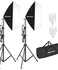 Softbox Photography Lighting Kit For Pros 27 By 20 Inches With Two 40W E27 Bulbs 6500K Daylight Continuous Studio Lighting For Videos And Portraits, showing two softboxes, two bulbs, and carrying case.