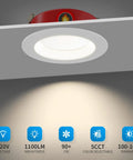 24 Pack 6 Inch Led Recessed Can Lights Sporting A Rock Solid Two Hour Fire Seal And Smooth Baffle Trim For Zero Glare Illumination Selectable 2700K Through 5000K Warm To Daylight Dimmable Downlights Ic Wet Rated Etl Approved illuminated showing 1100LM brightness and color temperature options.