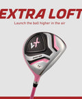 Close-up of driver from Kid Friendly Junior Golf Set For Ages 9 To 12 With Driver Irons Putter Bag Pink, showcasing extra loft.
