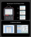 Four In One Gas Leak Detector With Multi Gas Alarm for Home and RV, showing data recording and calibration screen on display