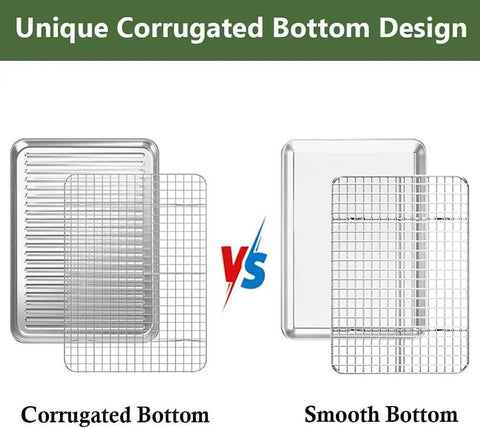 Comparison of corrugated vs smooth bottom Sturdy Stainless Steel Baking Sheet with Rack Set, 2 Pans and 2 Racks