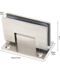 90 Degree Glass Door Hinge Stainless Steel Wall Mount Frameless Glass Fixing T Clip For Bathroom Display Doors, dimensions shown