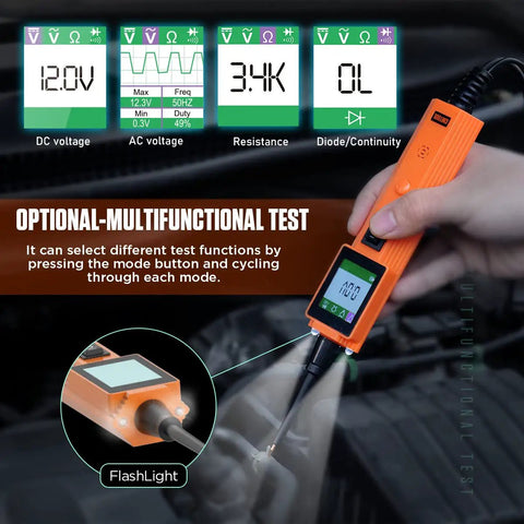 Person using Power Circuit Probe Tester Kit For Automotive Electrical Systems With 0 To 65 Volts Test Light Polarity Continuity Grounding.
