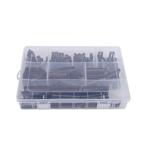 DIP IC Sockets Assortment Kit 150 Pieces 2.54mm Pitch in plastic case for prototyping and DIY electronics, top view