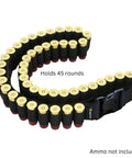 Bandolier Ammo Sling For Shotgun Shells 12 16 20 Gauge Holds 45 Rounds Belt Black Durable Nonslip Elastic Loops With Reinforced Stitching