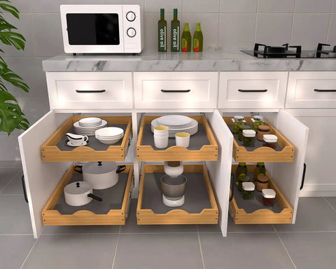 Pull Out Cabinet Organizer 1 Tier Sliding Shelf For Base Cabinets 20W By 21D Wood Pantry Kitchen Bathroom Storage Easy Access