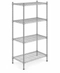 Heavy Duty Chrome Wire Shelving Rack Four Tier Rock Solid Storage System Twenty Four By Thirty Six Inches with four spacious shelves.