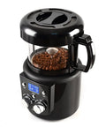 Zero Drama Electric Hot Air Coffee Bean Roaster And Quick Cool Tray With Smart Timer showing roasted beans and controls.