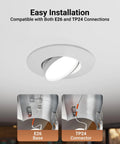 E26 and TP24 connectors for 5 To 6 Inch LED Can Recessed Light Retrofit Kit With Gimbal Downlight 800 Lumen Output 12W