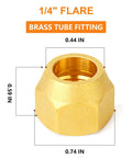 Grease Monkey Approved 10 Piece Beefy Brass 45 Degree Flare Tube Fittings One Quarter Inch Sae Copper Pipe Extenders close-up of brass fitting.