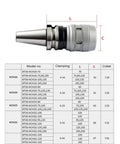 Built Tough CNC Collet Chuck Set With BT30 And BT40 Interfaces for K25 K32 sizes with stainless steel finish and detailed dimensions.