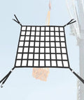 Heavy Duty Hanging Cargo Lifting Net Built Tough With Tear Resistant Safety Straps 1X1M Durable Polyester Mesh with hooks for lifting.
