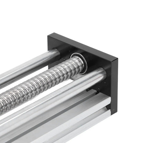 Heavy Duty Aluminum Alloy Linear Rail Slide With Crank Handle And 300 Mm Throw For Cnc Routers close-up of metal rail with lead screw.