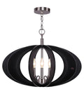 Warm Wood Three Light Foyer Pendant With Aquatech Fins, Chain Hung Ceiling Light with solid wood panels in Wenge finish.