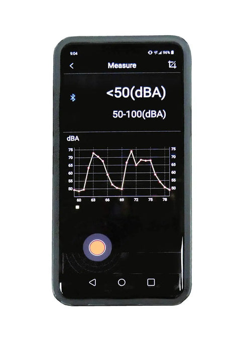 Bluetooth Light Meter Model 850004 Pro Grade Ambient Light Checker With Lux And Foot Candle Readings, Precise Digital Readout For Technicians, Photographers, Designers, And Studio Pros, Easy Bluetooth Sync And Real Time Measurements app screen showing dBA graph