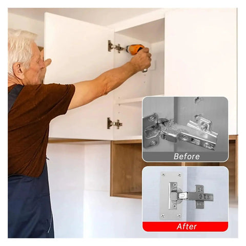 Person installing Rotating Concealed Cabinet Hinges Set 2 To 10 Pieces Stainless Steel Mounting Fixings For Hidden Doors, before and after comparison
