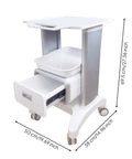 Straight Up Perfect Beauty Salon Cart Featuring Smooth Rolling Trolley Pull Out Drawer And Roomy Top Tray For Cosmetics with dimensions.