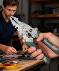 Badass 12 In 1 Foldable Wire Stripper And Cable Cutter Pliers shown in hand, featuring secure grip handles, during electrical work.