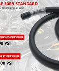 Close-up of Five Sixteenth Inch High Pressure Push Lock Fuel Injection Hose with SAE 30R9 standard.