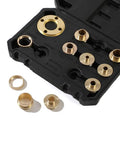 Brass Router Template Guide Kit, 11-Piece Set With Lock Nut Adapter, Machined Bushings For Porter Cable Style Sub-Base, in case
