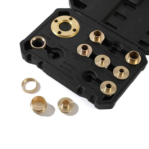 Brass Router Template Guide Kit, 11-Piece Set With Lock Nut Adapter, Machined Bushings For Porter Cable Style Sub-Base, in case