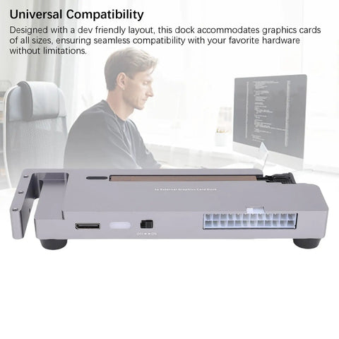 Turn Your Ordinary Laptop Into A Straight Up Gaming Beast With This External GPU Dock showcasing a silver PCIe dock with compatibility features.