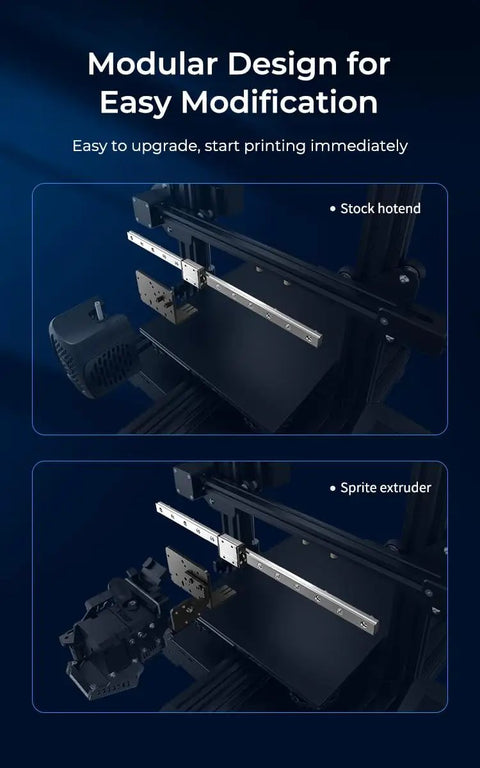 Upgraded Ender-3 Linear Rail Guide Kit MGN12 320mm installed on 3D printer showing easy modification with stock hotend and sprite extruder