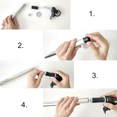 Assembly instructions for Beefed Up Polyurethane Caster Wheels With Dual Brakes Set Of Four, showing parts and process.