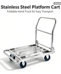 Heavy Duty Stainless Steel Folding Platform Hand Truck Be A Workhorse With 70 By 50 Cm Platform Foldable Handle Quiet Swivel Casters Utility Trolley For Warehouse Restaurant Office Durable All Weather Cart, stainless steel cart