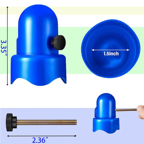 1.5 Inch Trampoline Enclosure Pole Caps With Screw Thumb For Net Hook Replacement Kit shown in blue, fits 1.5 inch poles