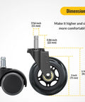 Office Chair Wheels Rollerblade Casters 3 Inch 11x22mm All Black Set Of 15 Smooth Silent Glide Safe For All Floors