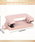 Pink Two Hole Punch With Ruler One Quarter Inch Punch For File Folders And Looseleaf Metal Manual Low Force Double Punch
