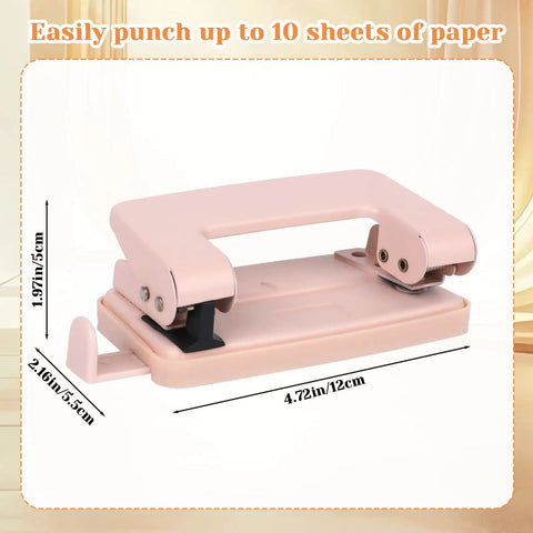 Pink Two Hole Punch With Ruler One Quarter Inch Punch For File Folders And Looseleaf Metal Manual Low Force Double Punch