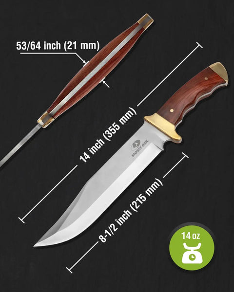 14 Inch Bowie Knife With Wood Handle For Hunting And Outdoor Use Razor Sharp Clip Point Blade In 3CR13 Steel Beefy Full Tang Build
