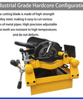 Built Tough Electric Pipe Threader Machine showing high-strength alloy steel blade for cutting metal pipes.