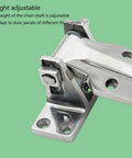 Close-up of multipurpose refrigerator door hinge with sturdy zinc alloy finish and lifting design for commercial use.