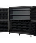 Massive Gray Storage Cabinet Featuring 212 Clear Plastic Bins Badass Heavy Duty Shelving Rack open with clear organizer bins