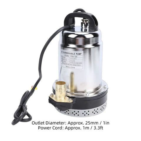 Heavy Duty Submersible Sump Pump With 180 Watt Motor And 26 Foot Cord 1 Inch Outlet with stainless steel housing and power cord.