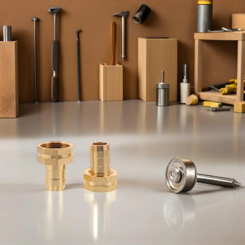 Super Cool Brass Hose Connector Repair Kit With Secure Male Female Couplings Heavy Duty Clamps And Gaskets For Quick Garden Hose Fixes And Outdoor Use brass fittings on workbench