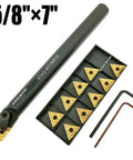 Five Eighths Inch By Seven Inch Beefed-Up Carbide Indexable Boring Bar Turning Tool Holder S16Q-MTJNR16 With 10 TNMG331 Inserts
