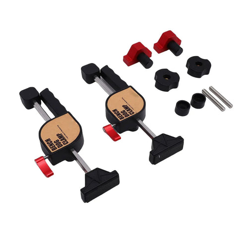 Bench Dog Clamp Set 2 Pack Press On Gear Locking With One Hand Operation, showing components for woodshop workbench use.