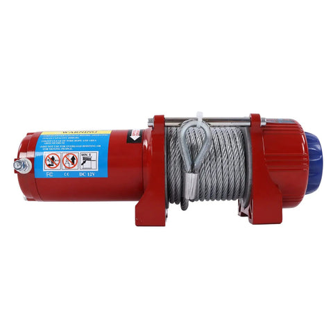 Heavy Duty 4500lb Electric Winch Kit For Trucks And Trailers With Easy Install Planetary Gear design side view with steel cable.