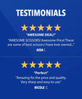 Image of testimonials praising 8 Inch Titanium Bonded Scissors For Home Office And Classroom, Beefy Heavy Duty Cutting Tool.