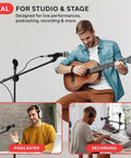 Musician using Pair Of Universal Adjustable Tripod Microphone Stands Heavy Duty Lightweight Stage Studio Boom Mic Holders
